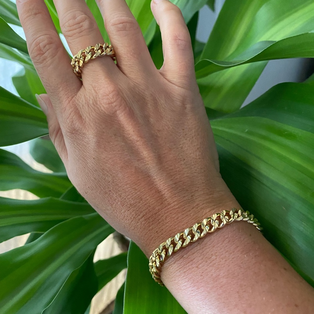 Cuban chain 14k gold filled, bracelet & ring set
